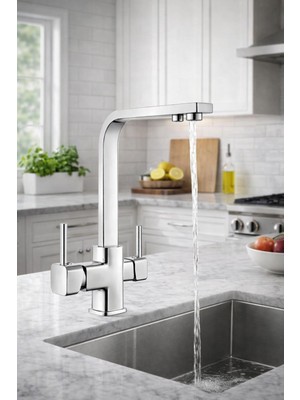 HT Prima Kare Üç Yollu Arıtmalı L Kollu Lüx Mutfak Bataryası