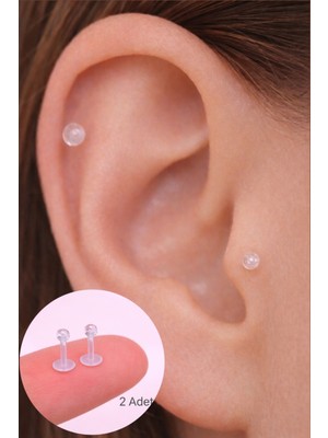 Sacce Scarves & Accessories 2 Adet Bioflex Hipoalerjenik  Antialerjik Şeffaf Silikon Piercing 8 mm Arkası Düz