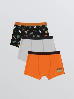 LC Waikiki Siyah Şehir Baskılı Erkek Çocuk Boxer 3 Lü  (S6)