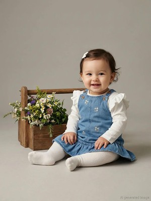 LC Waikiki Mavi Kız Bebek Jean Elbise ve Bluz 2 Li  (S6)