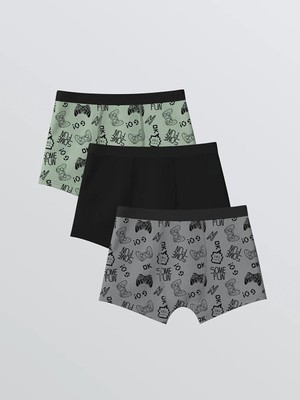 LC Waikiki Yeşil Desenli Erkek Çocuk Boxer 3 Lü  (S6)