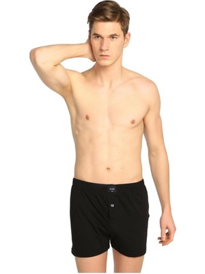 Tutku Erkek Siyah Pamuklu Penye Düğmeli Büyük Beden Boxer 3 Lü-Siyah-L