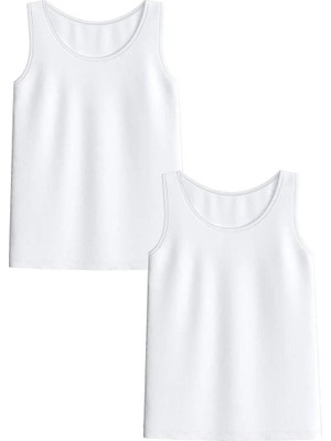 LC Waikiki Beyaz Bisiklet Yaka Kız Çocuk Atlet 2 Li  (S6)