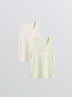 LC Waikiki Ekru Çiçekli Kız Çocuk Atlet 2 Li  (S6)