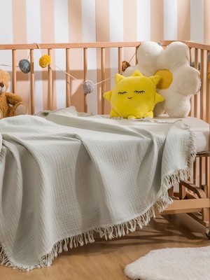 LC Waikiki Yeşil Püsküllü Erkek Bebek Müslin Örtü 100X100 cm  (S6)