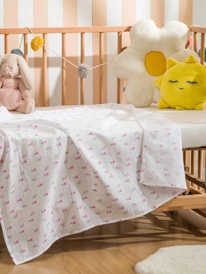 LC Waikiki Ekru Çiçek Desenli Kız Bebek Müslin Örtü 90X100 cm  (S6)