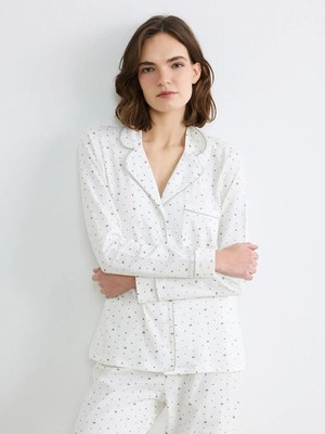 LC Waikiki Ekru Gömlek Yaka Çiçekli Kadın Pijama Takım  (S6)