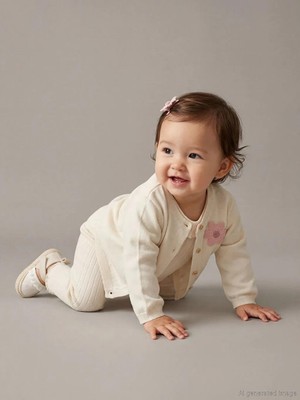 LC Waikiki Ekru Çiçek Nakışlı Kız Bebek Triko Hırka  (S6)