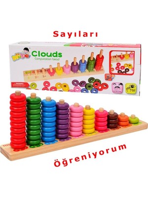 Direkstoktan Montessori Ahşap Sayma Boncukları 1-10 Renk Eşleştirme ve Matematik Öğrenme Oyuncağı / Clouds  Computation Bead