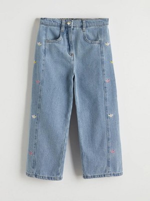 LC Waikiki Mavi Regular Fit Nakışlı Kız Çocuk Jean Pantolon  (S6)