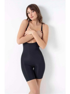 Aria's Closet Arias Closet Mikro Kumaş Göğüs Altı Yapıştırma Paçaları Silikon Bantlı Altı Açık Paçalı Sıkı Badi Korse