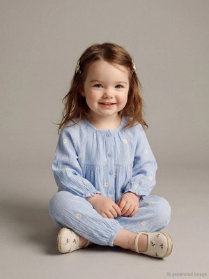 LC Waikiki Mavi Çiçekli Kız Bebek Gömlek ve Pantolon  (S6)