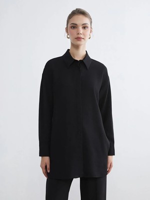 LC Waikiki Siyah Bağlama Detaylı Kadın Gömlek Tunik  (S6)