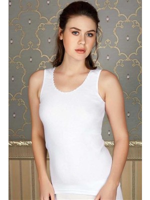 Aria's Closet Arias Closet Pamuklu Ribana Yakası Çiçek Işlemeli Geniş Askılı Atlet