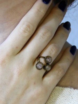 Esha Doğal Taş Pembe Kuvars 3'lü Doğal Taşlı Antik Model Kadın Ayarlanabillir Yüzük EUY89PK