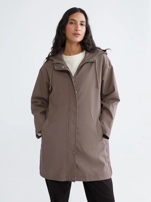 LC Waikiki Kahverengi Kapüşonlu Kadın Yağmurluk  (S6)