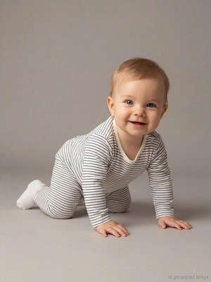 LC Waikiki Ekru Çizgili Erkek Bebek Body ve Pantolon Takım  (S6)