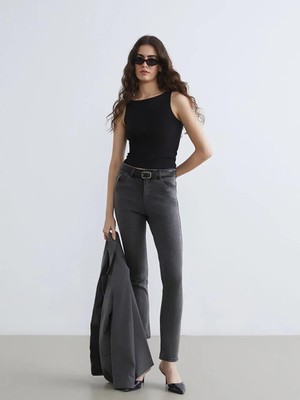 LC Waikiki Gri Yüksek Bel Slim Fit Kadın Jean Pantolon  (S6)