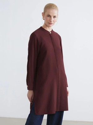 LC Waikiki Kahverengi Hakim Yaka Dokulu Kadın Gömlek Tunik  (S6)