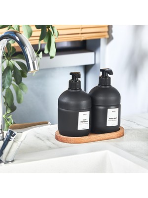 Yazıcı Lüks Ahşap Altlıklı Cam Set Cool Sabunluk- Banyo -Mutfak Seti