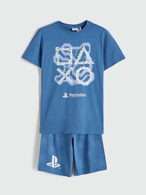 LC Waikiki Mavi Erkek Çocuk Playstation Baskılı Şortlu Pijama Takımı  (S6)