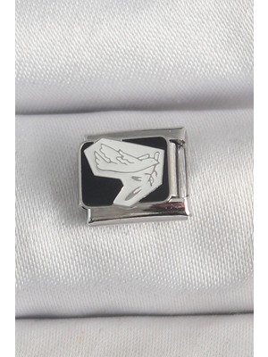 Bsre Gümüş Renk Siyah Beyaz Kuş Işlemeli Nomination Charm (316L Çelik)