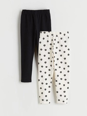 LC Waikiki Ekru Beli Lastikli Çiçekli Kız Çocuk Tayt 2 Li  (S6)