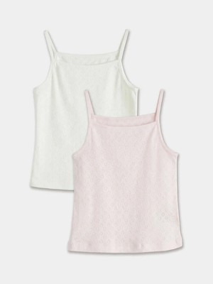 LC Waikiki Pembe Kare Yaka Kalp Desenli Kız Çocuk 2 Li Atlet  (S6)