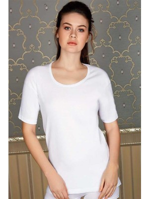 Findit Pamuklu Ribana Geniş Yaka Kısa Kol Fanila T-Shirt