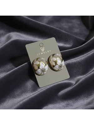 Çelik Kadın Vıp Oval Mineli Tarz Küpe