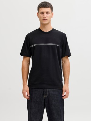 Jack & Jones Jack Jones Jcofusıon Chest Brand Tee Ss Crew Noos Erkek Siyah Tshirt 12289936-02