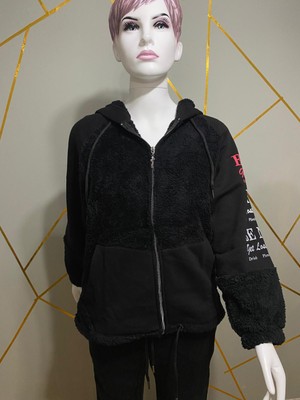 Luniva Kadın Kapüşonlu Peluş Eşofman Takımı – Fermuarlı, Paçası Lastikli, Kışlık Alt Üst Takım