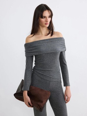 LC Waikiki Antrasit Kayık Yaka Kadın Triko Kazak  (S6)