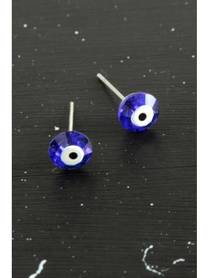 Kristal Taşlı Nazar Mineli Minik Küpe 0,6