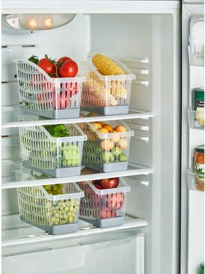 Yazıcı Lüks Maxi 6’lı Buzdolabı Içi Düzenleyici – Dolap ve Raf Için Şeffaf Sepet Organizer Seti