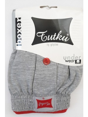 Tutku Erkek Gri Penye Düğmeli Boxer Renk 3'lü Paket Pamuk-Gri-L