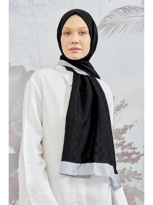 Armanda Dama Monogram Desenli Şal 3041-SIYAH Gri