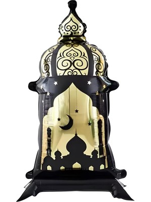 Patladı Gitti Ayaklı Siyah Ramazan Feneri 88×44 cm – Büyük Boy Dekoratif Ramazan Süsü