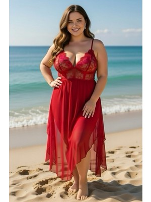 Dantelli Transparan Uzun Yırtmaçlı Gecelik