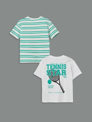 Lc Waikiki Yeni Sezon Bisiklet Yaka Baskılı Erkek Çocuk Tişört 2'li