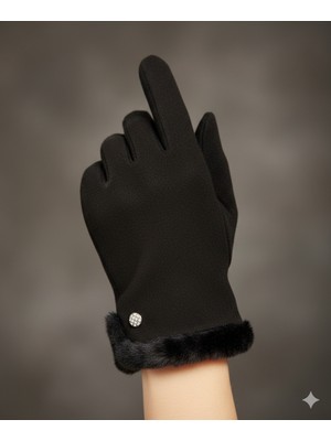 Suyutti Lüks Dokulu Kadın Süet Eldiven