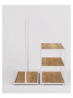 Md Vitrin Dekorasyon Butik Ikili Askılık Mağaza Ayaklı Standı Mdf Bazalı Askılık Beyaz/meşe Mdf