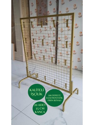 Md Vitrin Dekorasyon Ayaklı Tel Pano 80X100 cm Gold Renk 4x4 Sk Telli 20 Adet 15 cm Kanca Dahil