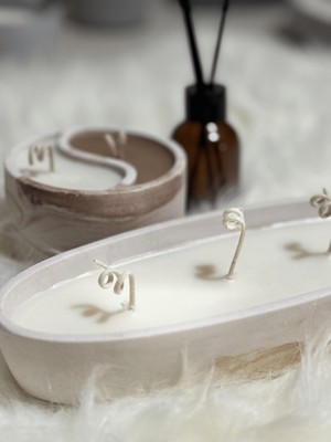 Lethe Studio Design Dekoratif 3'lü Set Mum Kayık + Yin Yang + Bambu Oda Kokusu (50CC) Seti