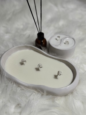 Lethe Studio Design 3’lü Dekoratif Soya Wax Mum Seti | Dalga Form Mum + Yin Yang Mum | 50 cc Bambu Oda Kokusu Seti