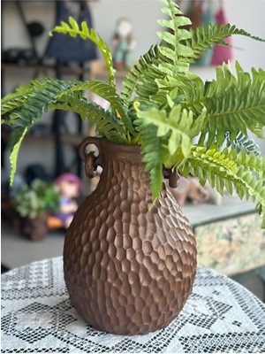 Baykuşca Küpeli Çift Kulplu Bohem Vazo ve Çiçek, 29 Cm, Modern, Iskandinav