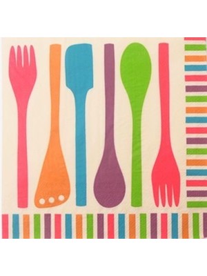 Paket Parti Paketparti Renkli Çatal Kaşık Peçete