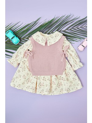 FullaModa Çiçekli Triko Süveterli Kız Çocuk Elbise
