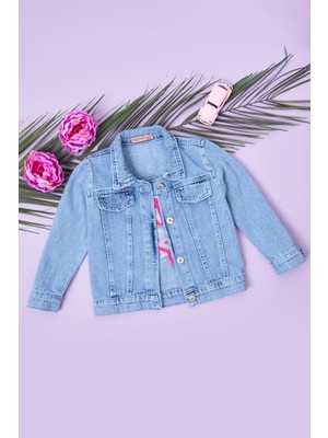 FullaModa Little Sister Yazı Nakışlı Kız Çocuk Kot Ceket