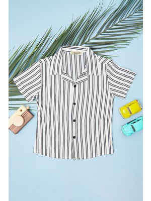 FullaModa Çizgili Düğmeli Erkek Çocuk Gömlek